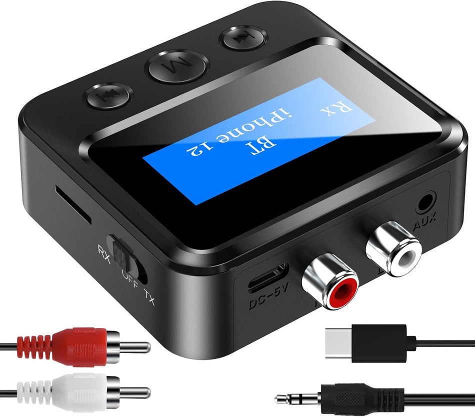 Bluetooth Transmitter Receiver – RCA, AUX, LCD, 33ft Range