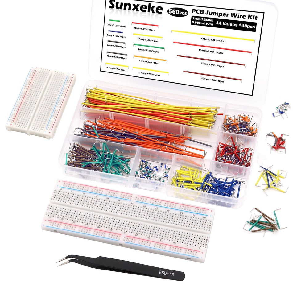 560-Piece Breadboard & Jumper Wire Kit w/ Assortment, Breadboard & Tweezers