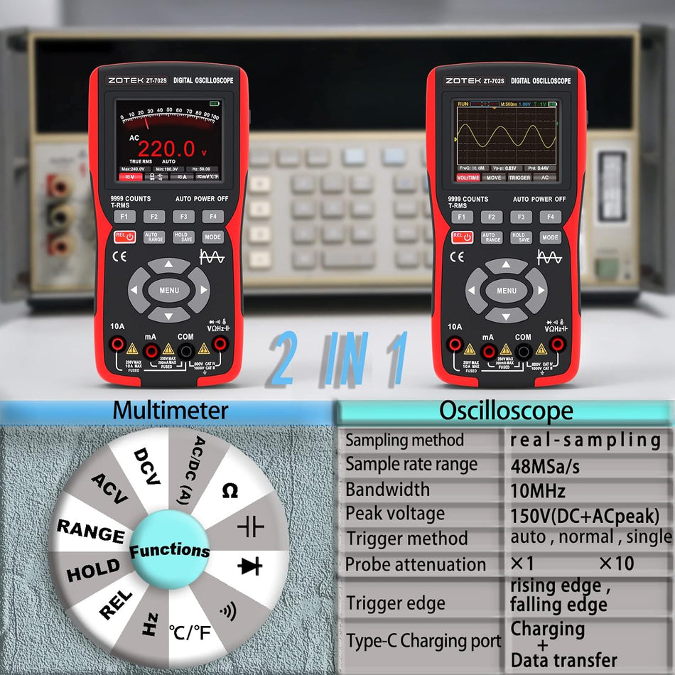 2-in-1 Oscilloscope Multimeter – 10MHz Bandwidth,
