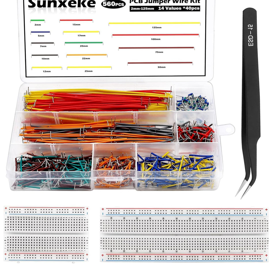 560-Piece Breadboard & Jumper Wire Kit w/ Assortment, Breadboard & Tweezers