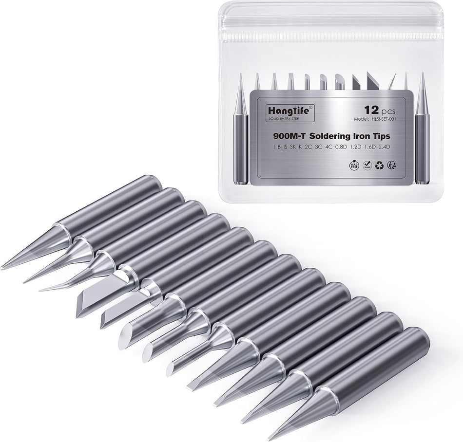 900M 12pc Soldering Iron Tips for Hakko, Yihua, Atten, Quick, Ryobi, and More
