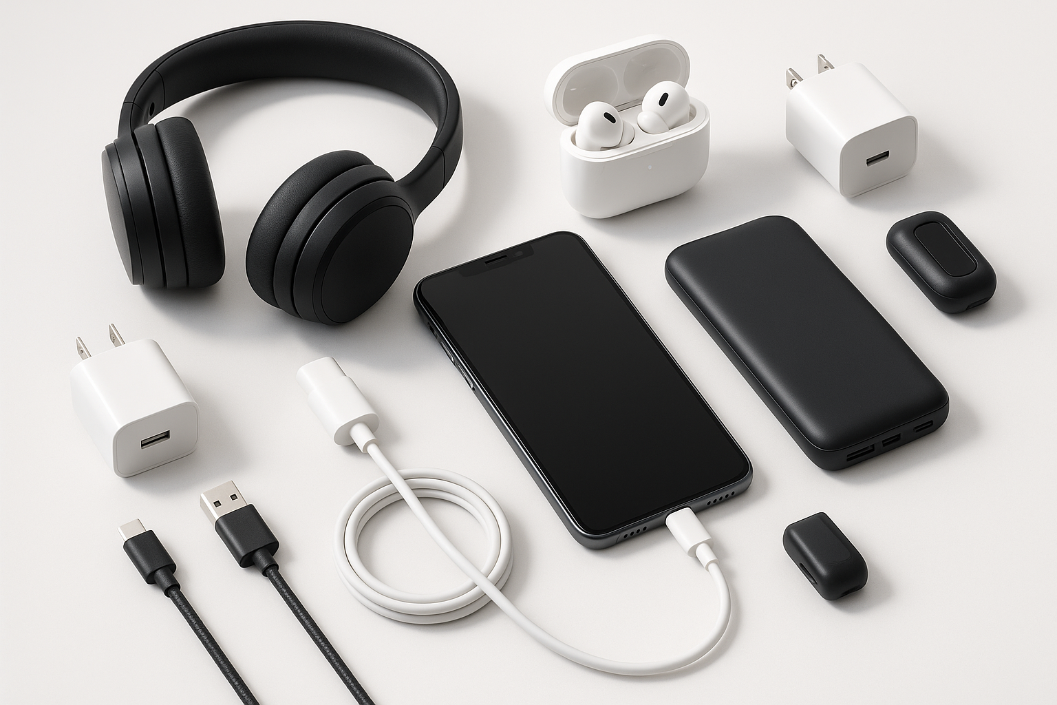 consumer electronics, chargers, gadgets, headphones,