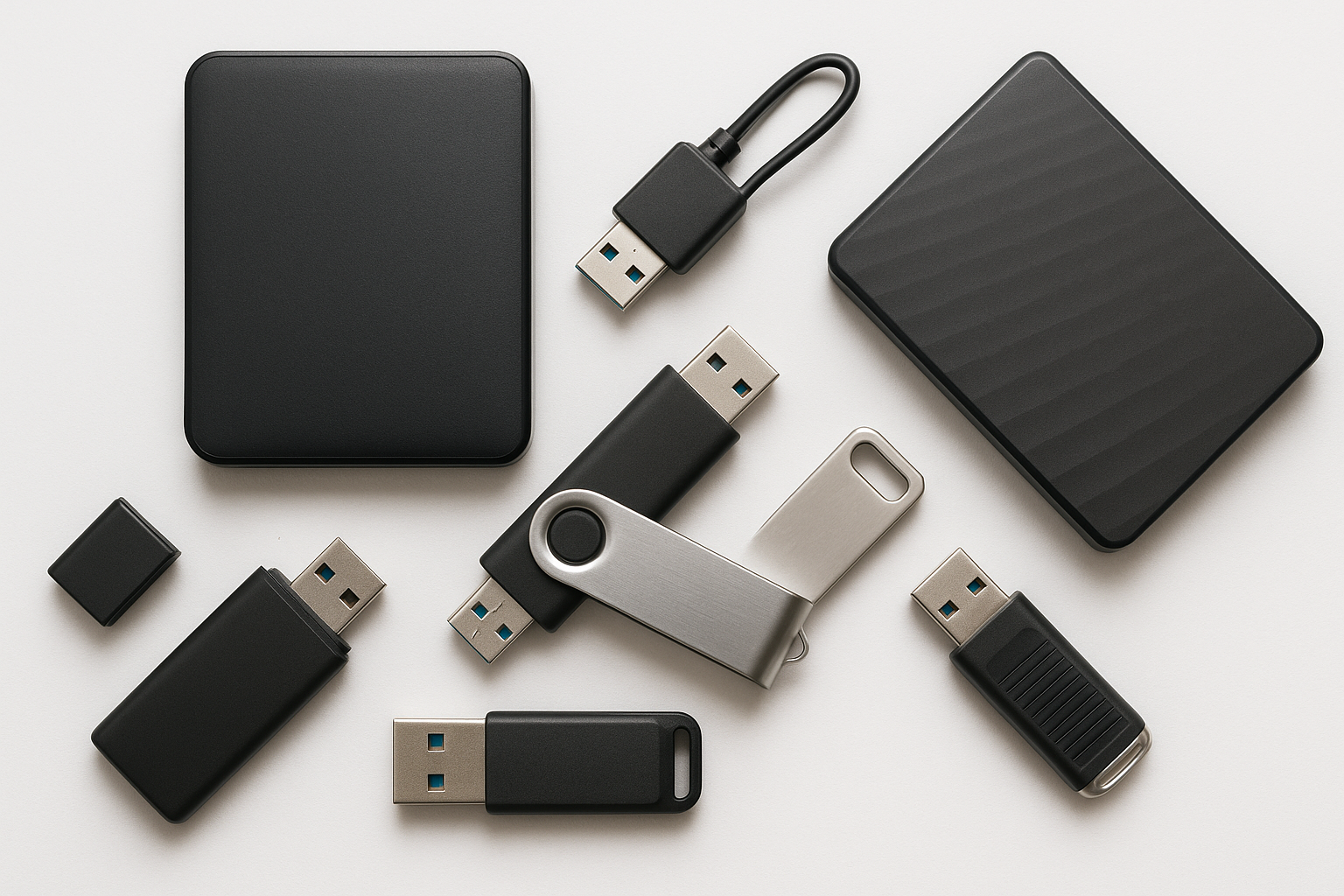 usb thumbdrives, storage devices white bakcground