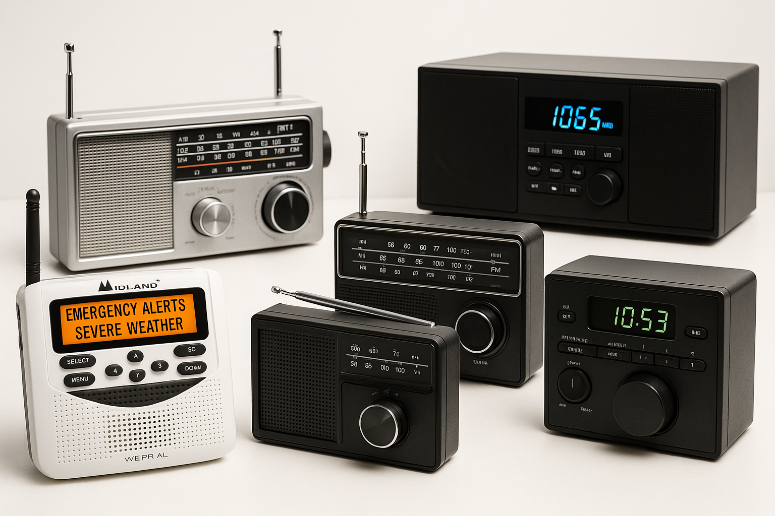 weather radio, am/fm, stereos