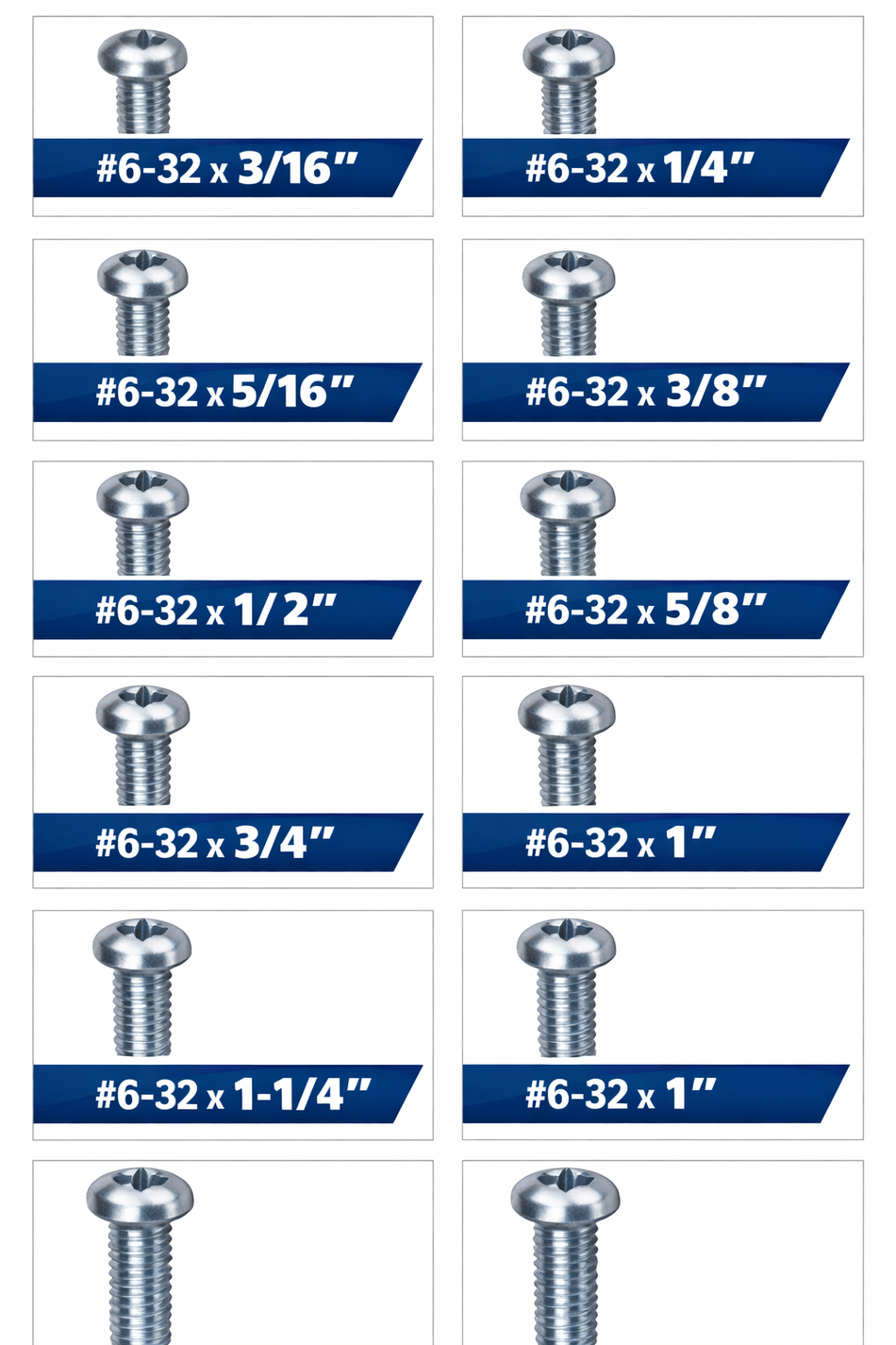 #6-32 UNC Phillips Pan Head Machine Screws – Multiple Length Options (3/16" to 1-1/2")