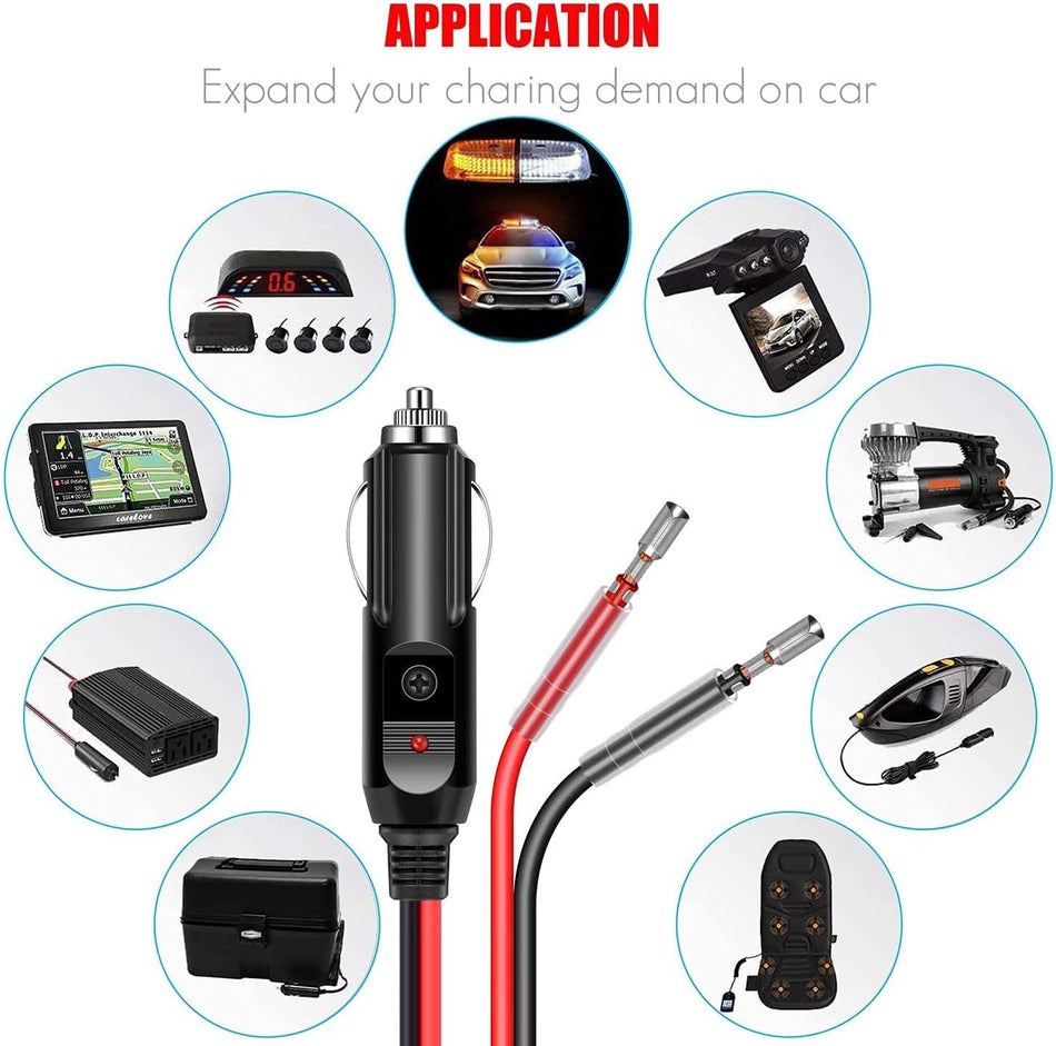 12V Fused Cigarette Lighter Plug w/ LED – 16AWG, 15A Fuse