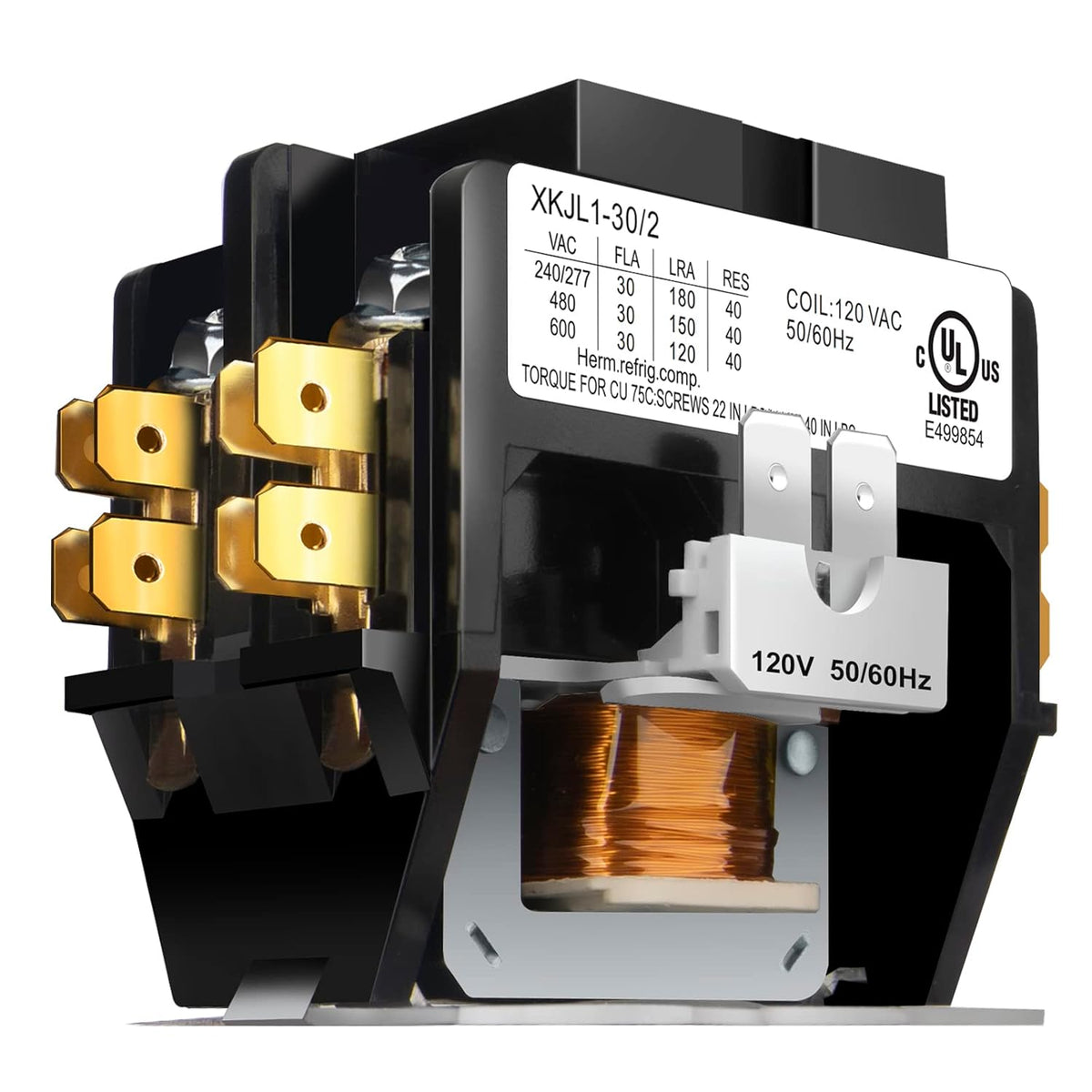 Part #XKJL1-30/2, 120 VAC coil,50/60/Hz,30 amp 2 pole contactor.