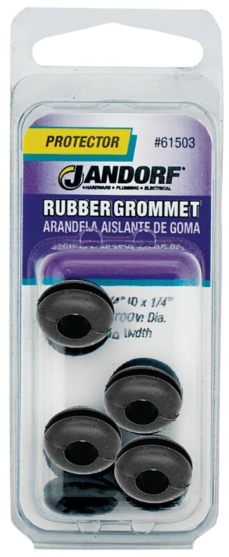 Jandorf 61503 Grommet, 1/4 in ID, 9/16 in OD, Rubber, Black, 1/4 in Thick Panel