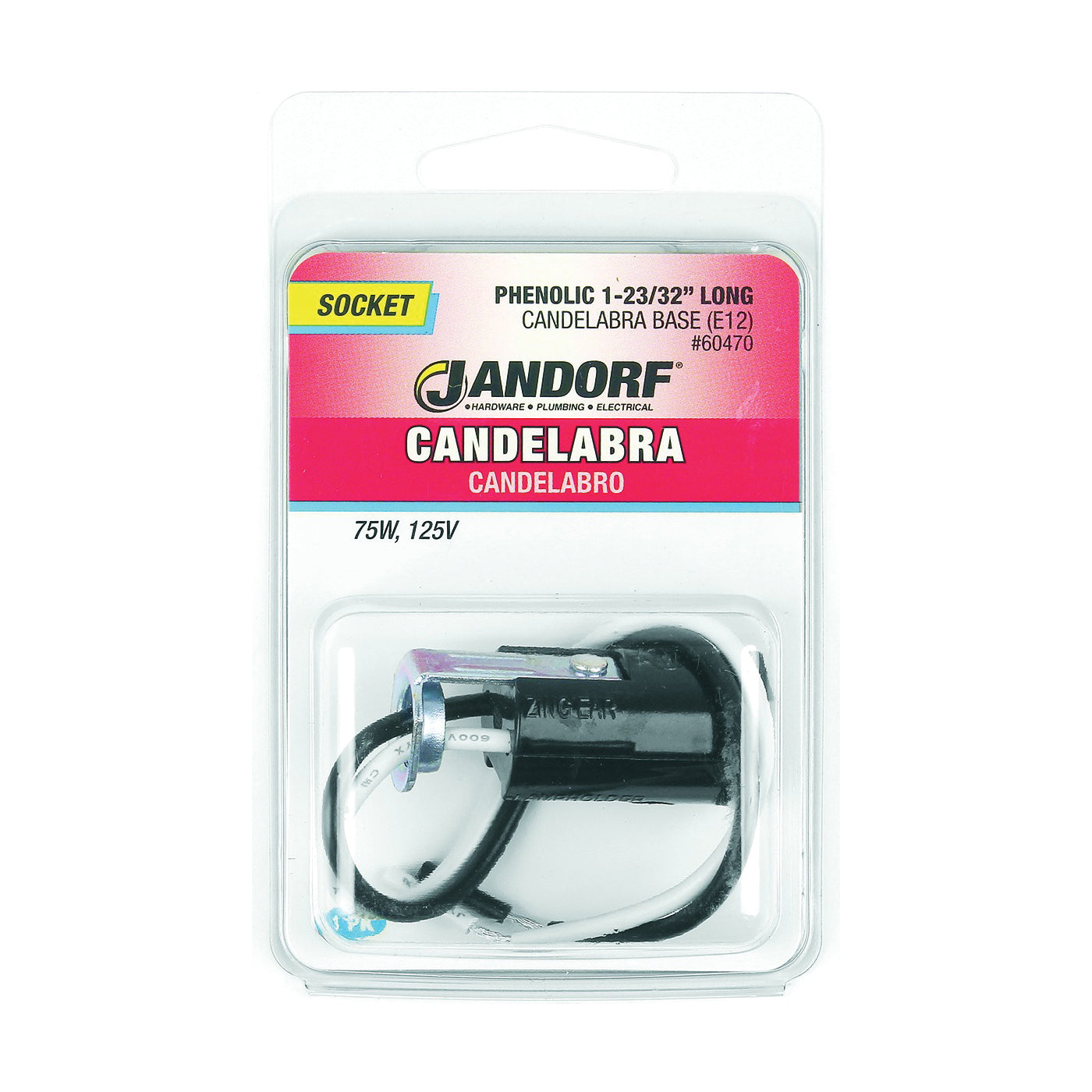 JANDORF Socket Phenolic Candelabra Base 1-23/32" 60470