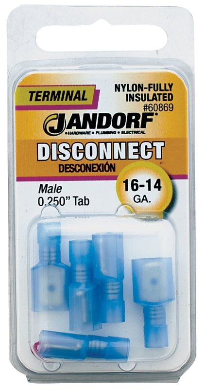 Disconnect Terminal, 16 to 14 AWG Wire, Nylon Insulation, Copper Contact, Blue #60869