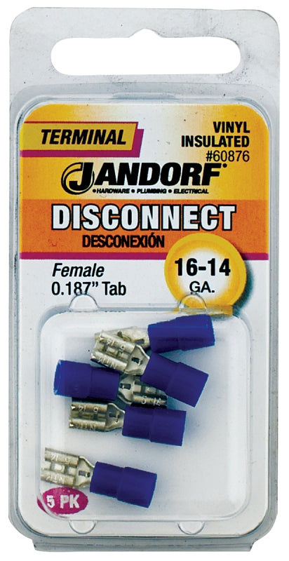 Disconnect Terminal, 16 to 14 AWG Wire, Vinyl Insulation, Copper Contact, Tin, (5PK) #60876
