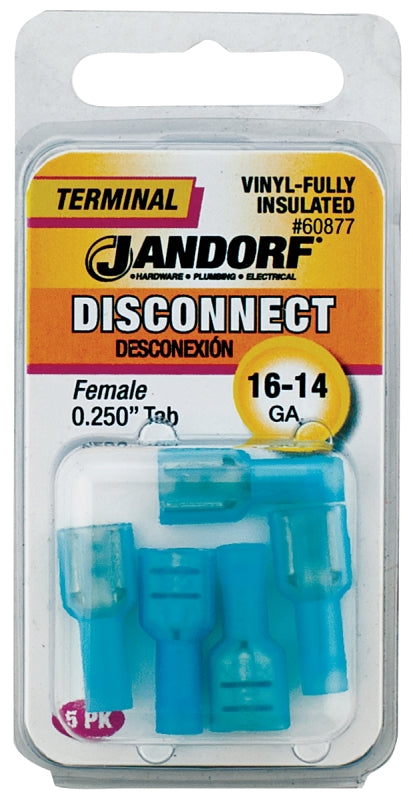 Disconnect Terminal, 16 to 14 AWG Wire, Vinyl Insulation, Copper Contact, Tin #60877