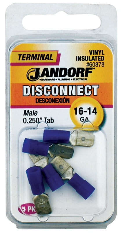 Disconnect Terminal, 16 to 14 AWG Wire, Vinyl Insulation, Copper Contact, 5/PK #60878