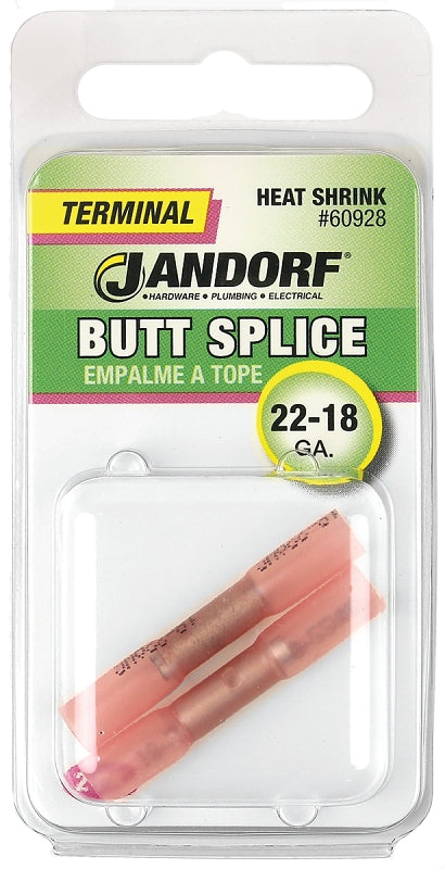 Butt Splice Connector, 22 to 18 AWG Wire, Copper Contact, Red #60932