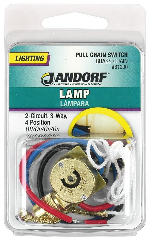 Brass Pull Chain Switch 2 CIRCUIT, 3 WAY, 4 POSITION OFF/ON/ON/ON #61200