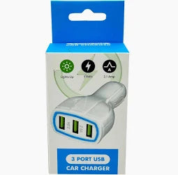 3 Port USB Car Charger, 5 Volt 2.1 Amp