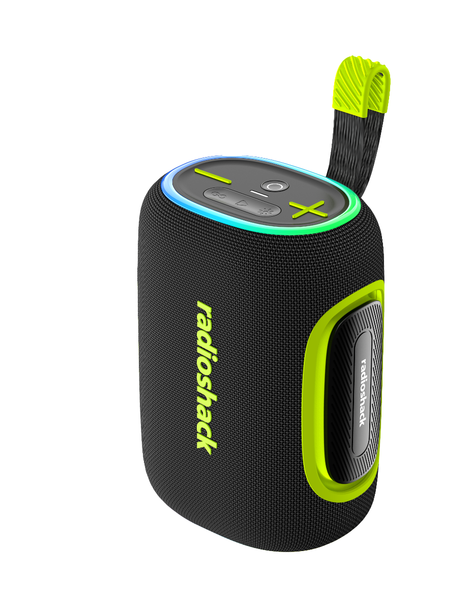 RadioShack 40W Bluetooth Speaker, TWS, AUX/USB, IPX5 Water Resistant, RGB Lights, Black/Green