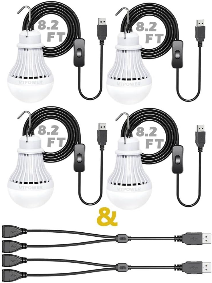 4 Pack Portable LED Bulb, 5W USB LED Camping Light