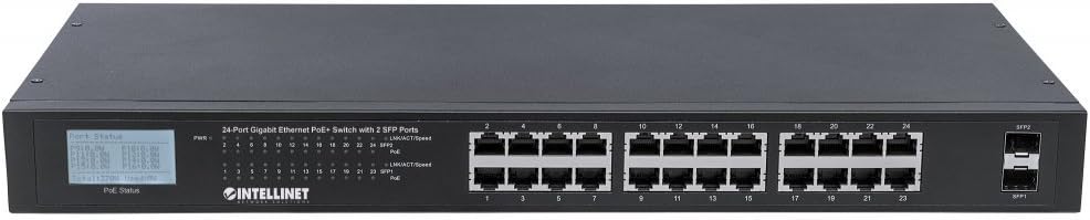 Intellinet 24-Port Gigabit PoE+ Switch with LCD