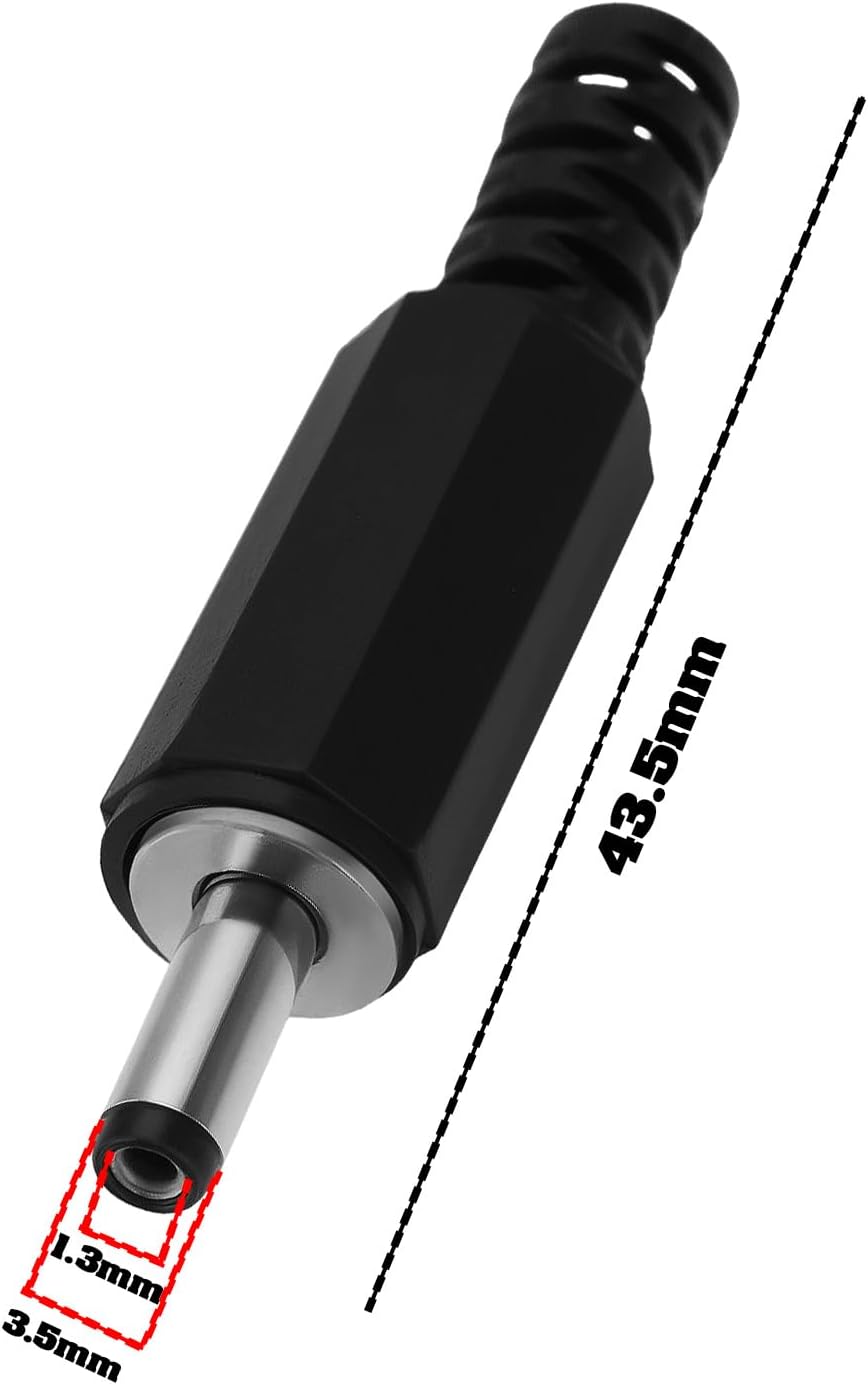 Coaxial DC Power Plug, Size H, Pack of 2, Tip Size: 3.5mm O.D. x 1.3mm I.D.