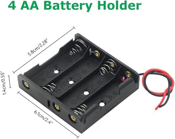 4 AA Battery Holder with 5.9 in Wire Leads, Black