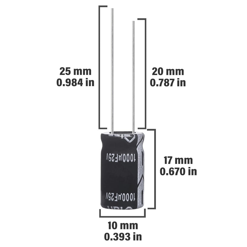 1000µF 25V Electrolytic Capacitor, 10x17mm Aluminum Radial Capacitor