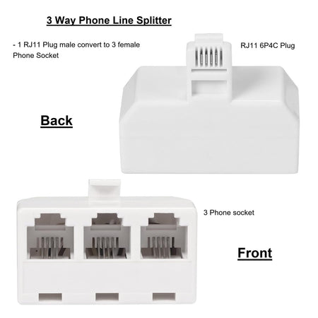 3 Way Telephone Splitter Wall Jack Adapter, White, 1 Male to 3 Converter Cable RJ11 6P4C Telephone Adapter