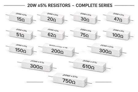 PANMILED 20W Cement Resistor, ±5% Ceramic Wirewound Power Resistor (15Ω–750Ω) High Watt Fixed Resistor