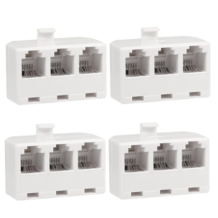 3 Way Telephone Splitter Wall Jack Adapter, White, 1 Male to 3 Converter Cable RJ11 6P4C Telephone Adapter