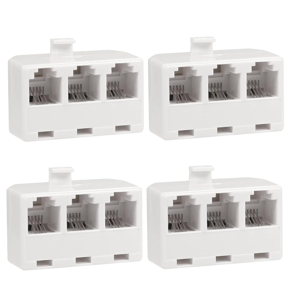 3 Way Telephone Splitter Wall Jack Adapter, White, 1 Male to 3 Converter Cable RJ11 6P4C Telephone Adapter