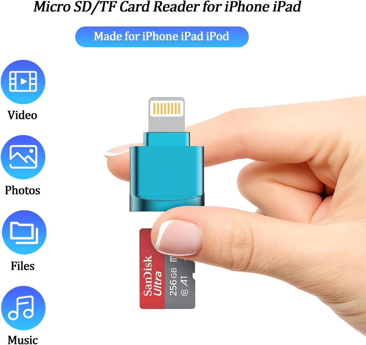 Micro SD Card Reader for iPhone (MFi Certified) – Lightning to TF Adapter for iPad, Supports iOS 13+, exFAT/FAT32 Memory Expansion