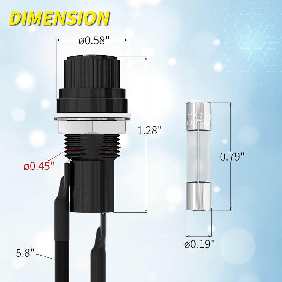 Panel Mount Fuse Holder 5x20mm with 10A/15A Fuses – Pre-Wired