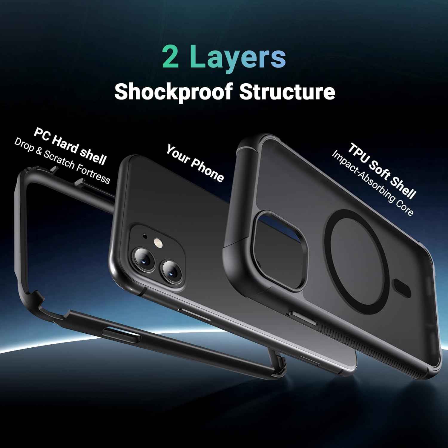 Jaroco Magnetic Case for iPhone 11 | MagSafe Compatible Military Grade Shockproof Case Black