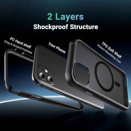 Jaroco Magnetic Case for iPhone 11 | MagSafe Compatible Military Grade Shockproof Case Black