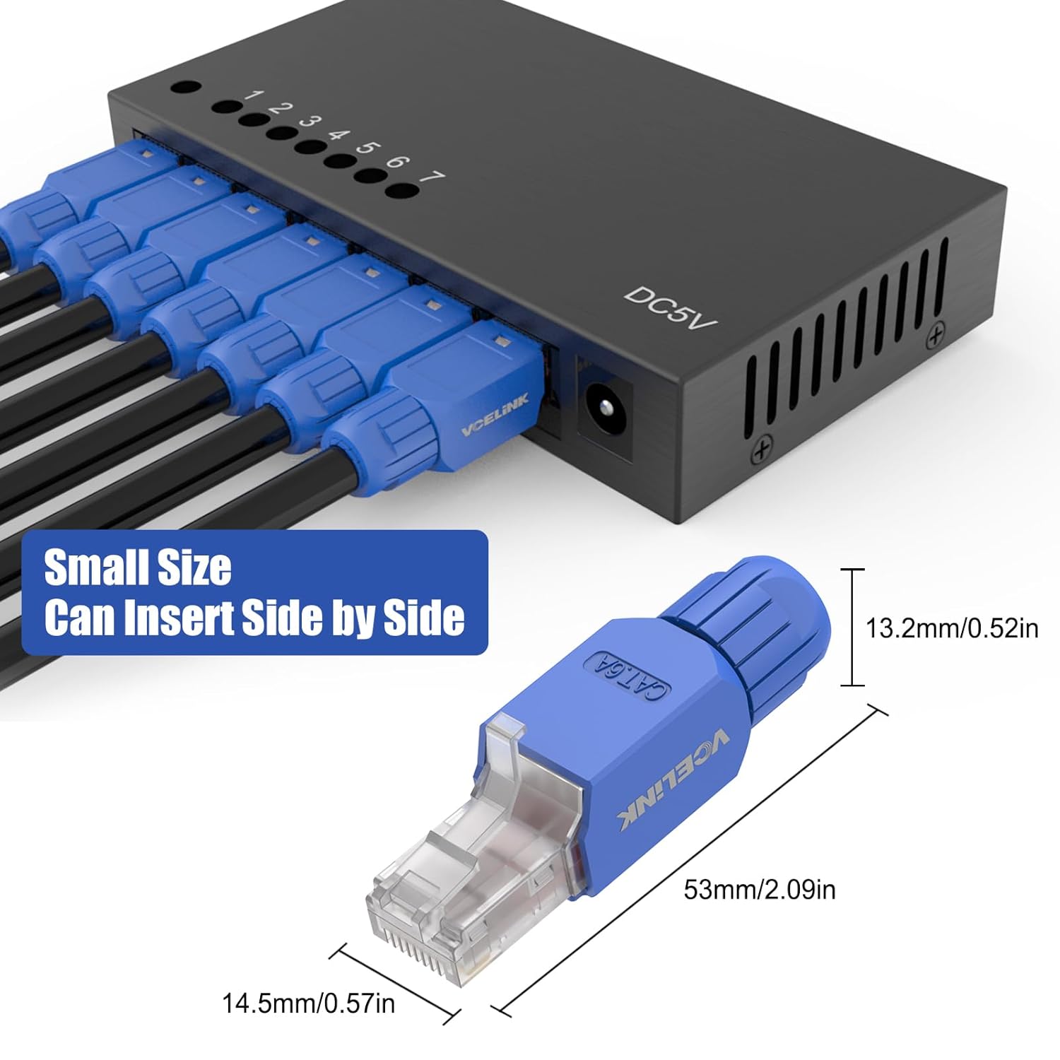 RJ45 CAT6A Tool-Free Plug – 6 Pack, Gold-Plated UTP for 23–26AWG