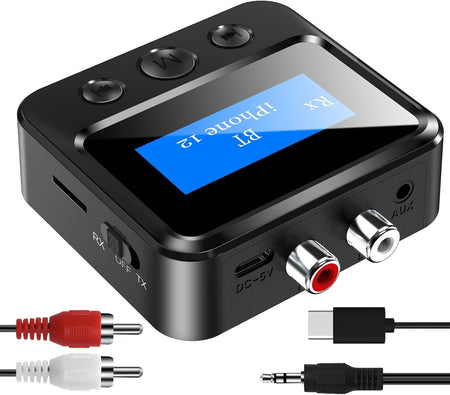 Bluetooth Transmitter Receiver – RCA, AUX, LCD, 33ft Range