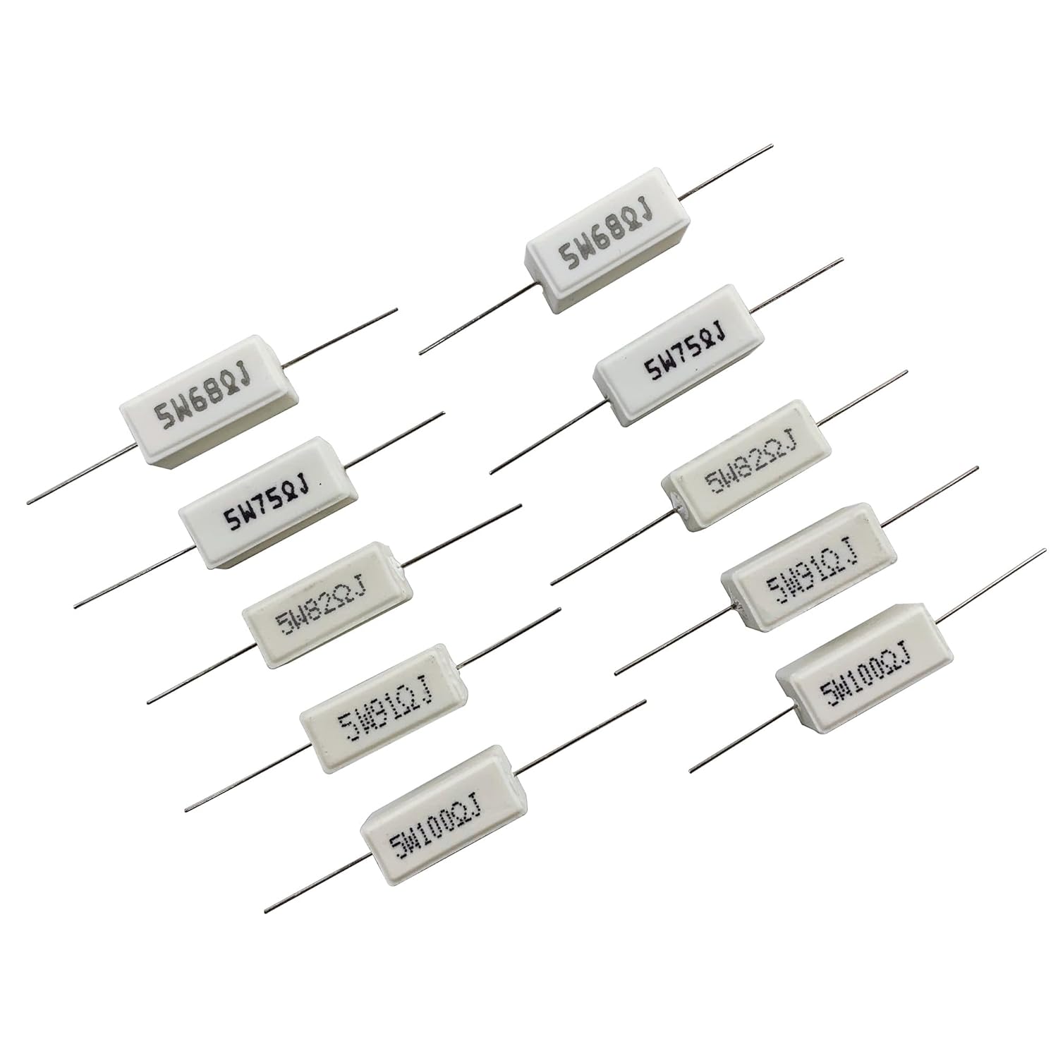 Ceramic Cement Resistor 5W ±5% Power Resistor, Wirewound Ceramic Case, 5 Watt Fixed Resistor, 0.01 Ohm to 100 Ohm