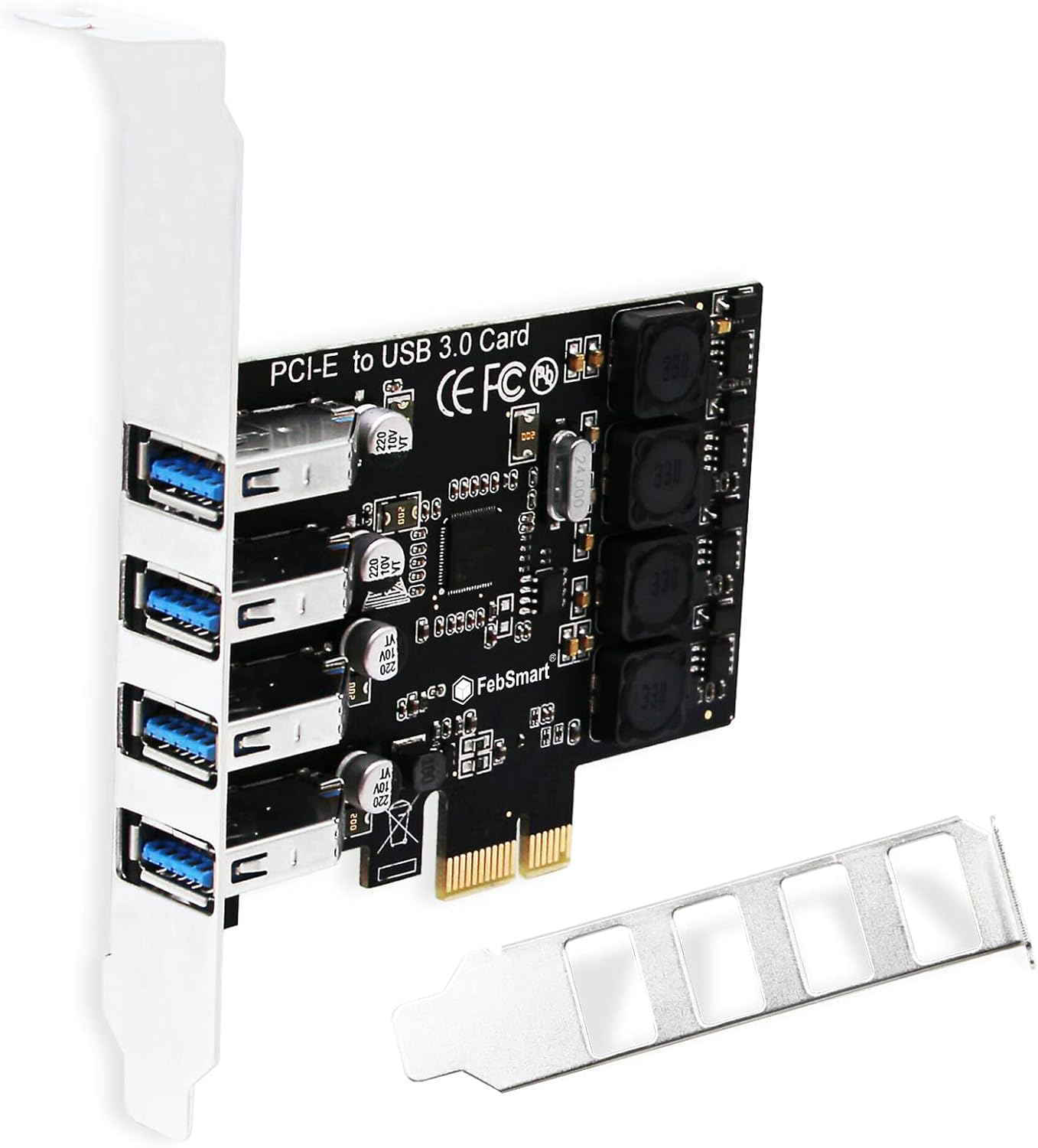 FebSmart PCIe 4-Port SuperSpeed USB 3.0 Expansion Card (FS-U4L-Pro) Black