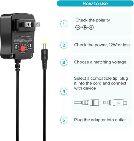 ZOZO Universal AC/DC Adapter 3V-12V 12Watt
