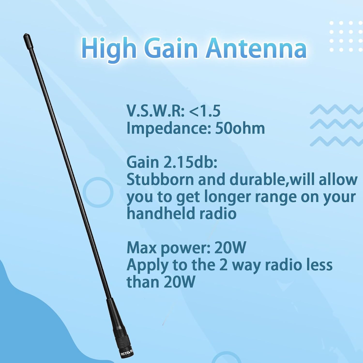 Retevis SMA-M Antenna – 14.8" Dual Band Whip