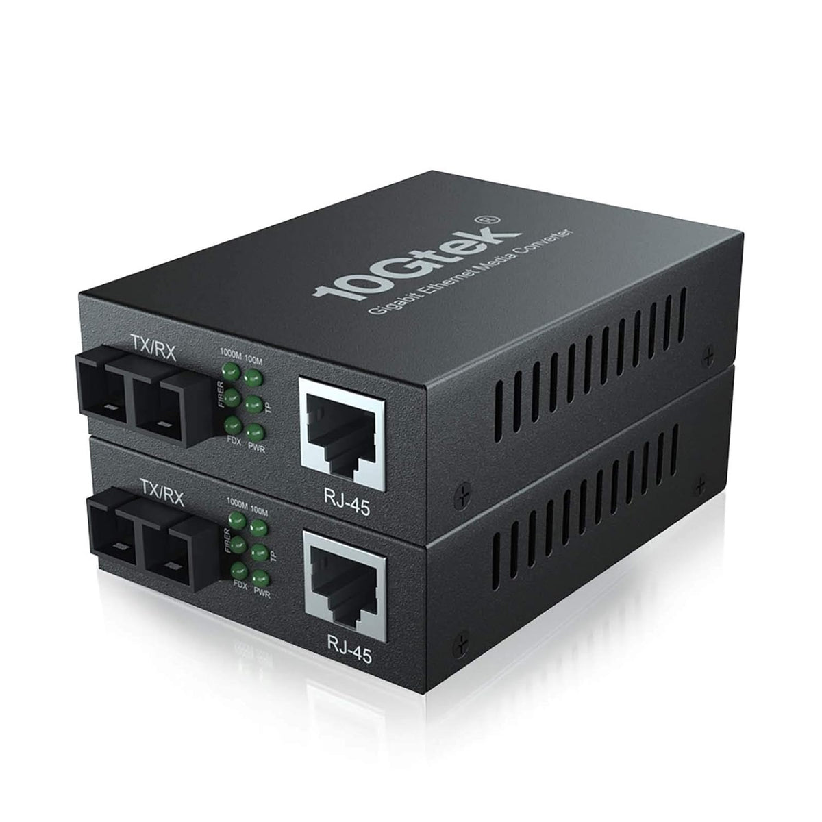 10Gtek Gigabit SingleMode Fiber to Ethernet Media Converter, Dual SC Fiber, 1000Base-LX to 10/100/1000Base-Tx, UL Certified, 20km (2 Pack)