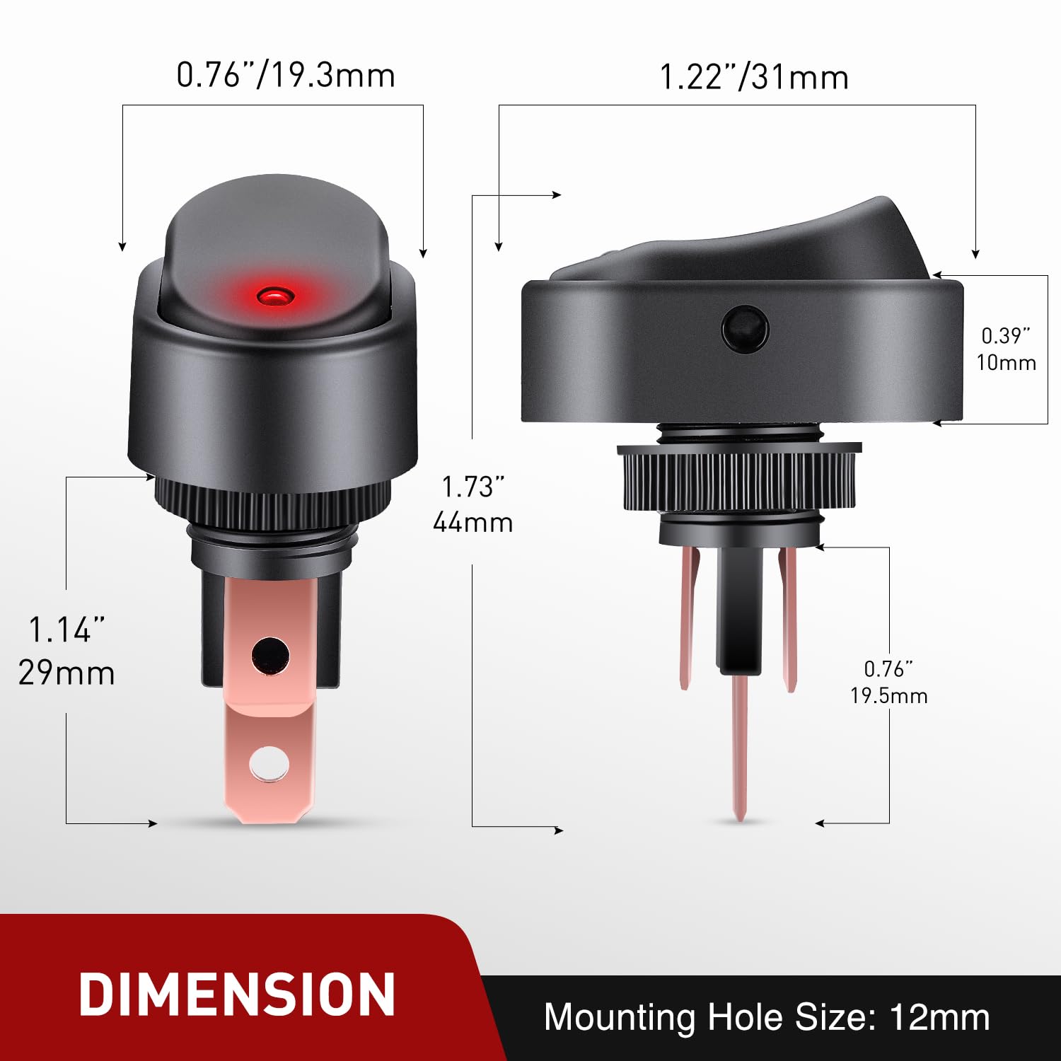 Red LED Lighted Rocker Switch – 30A 3-Pin SPST ON/OFF Oval
