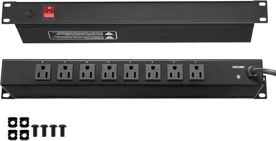 1U Rack PDU Power Strip – 8 Outlet, Surge Protected, 6ft Cord