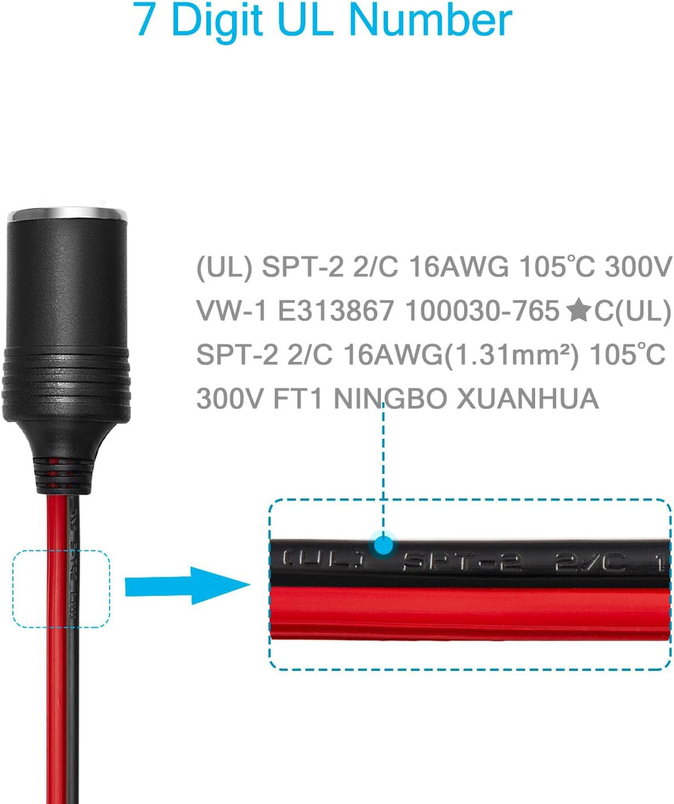 12V/24V Battery Lighter Socket Cable