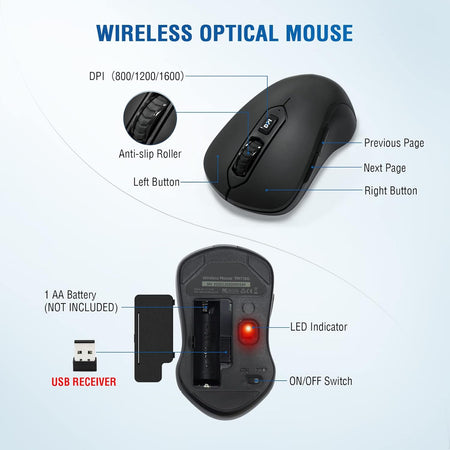 Wireless Keyboard & Mouse Combo Full-Size w/ Palm Rest Black #KBM-2400