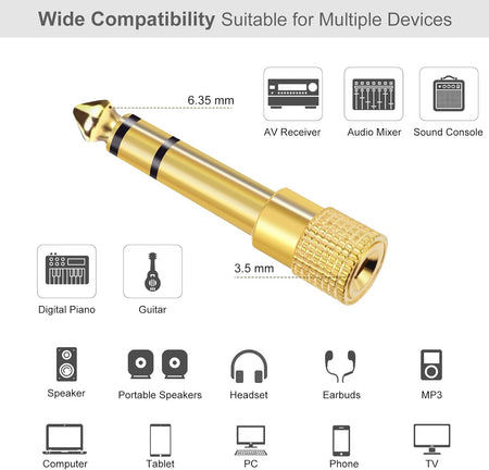 3.5mm to 1/4" Stereo Audio Adapter Gold Plated