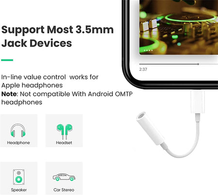 Apple MFI Certified Lightning to 3.5 mm Headphone Jack Adapter for iPhone