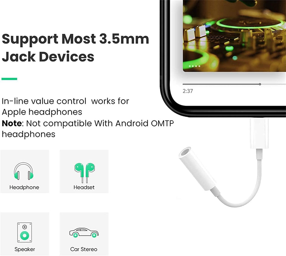 Apple MFI Certified Lightning to 3.5 mm Headphone Jack Adapter for iPhone