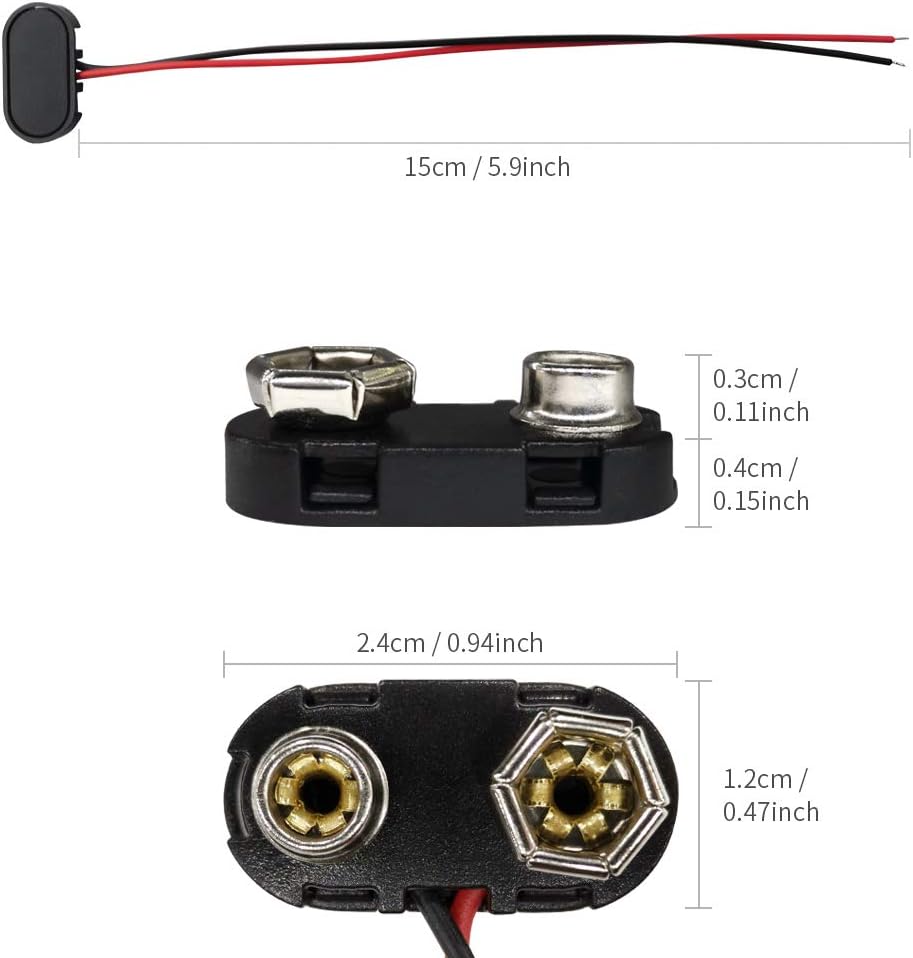 9V Battery Connector (5-Pack) – T-Type Hard Shell Buckle Clip