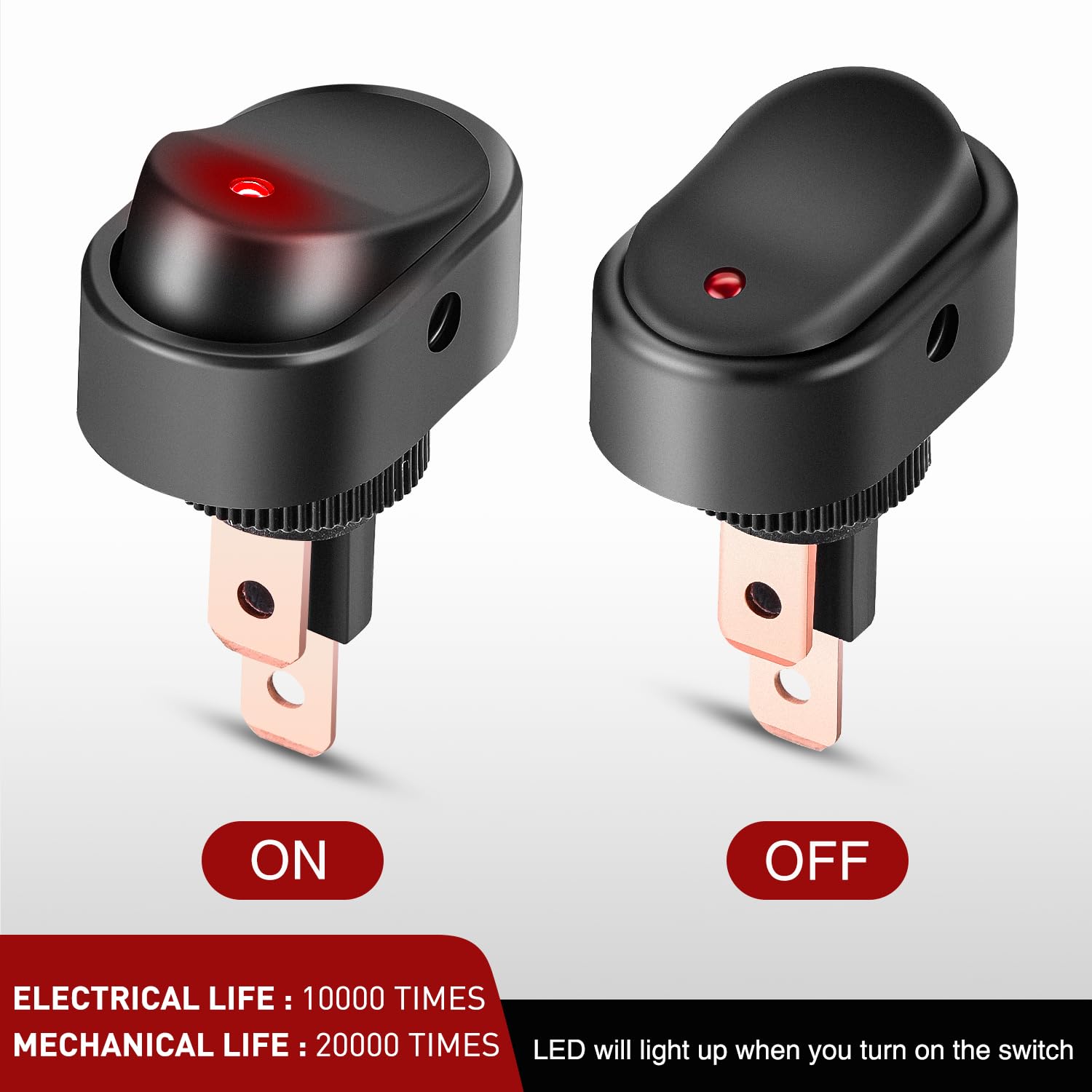 Red LED Lighted Rocker Switch – 30A 3-Pin SPST ON/OFF Oval